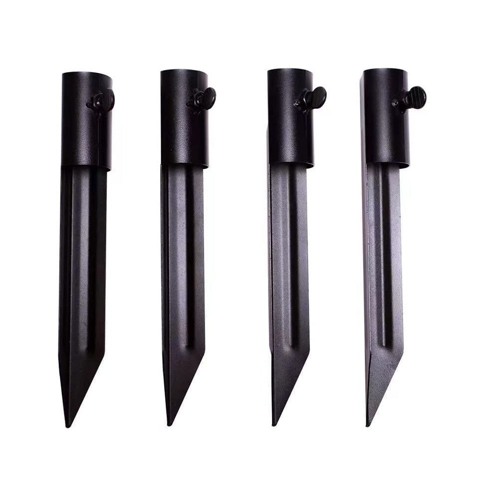 Generic metal stake with tiki-torch base anchors outdoor lighting securely.