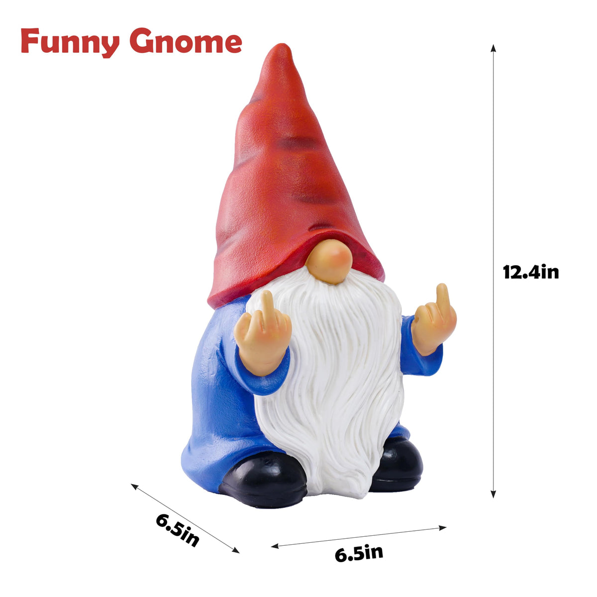 Generic Middle Finger Gnome 12.4-inch face-detail close-up highlights hand-painted accents and tactile charm.