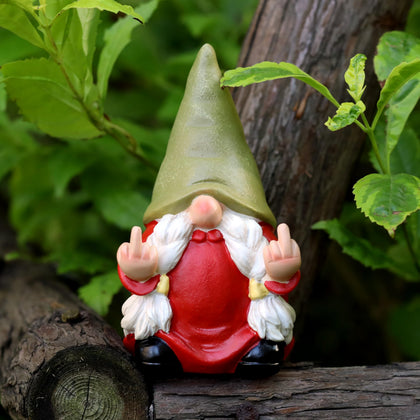 Generic Middle Finger Gnome statue for lawn decor and conversation starters.