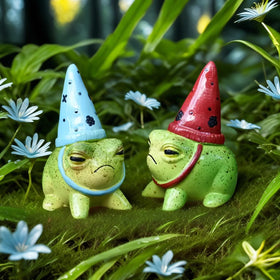 Generic miniature frog garden statue, perfect for indoor shelves and terrariums.