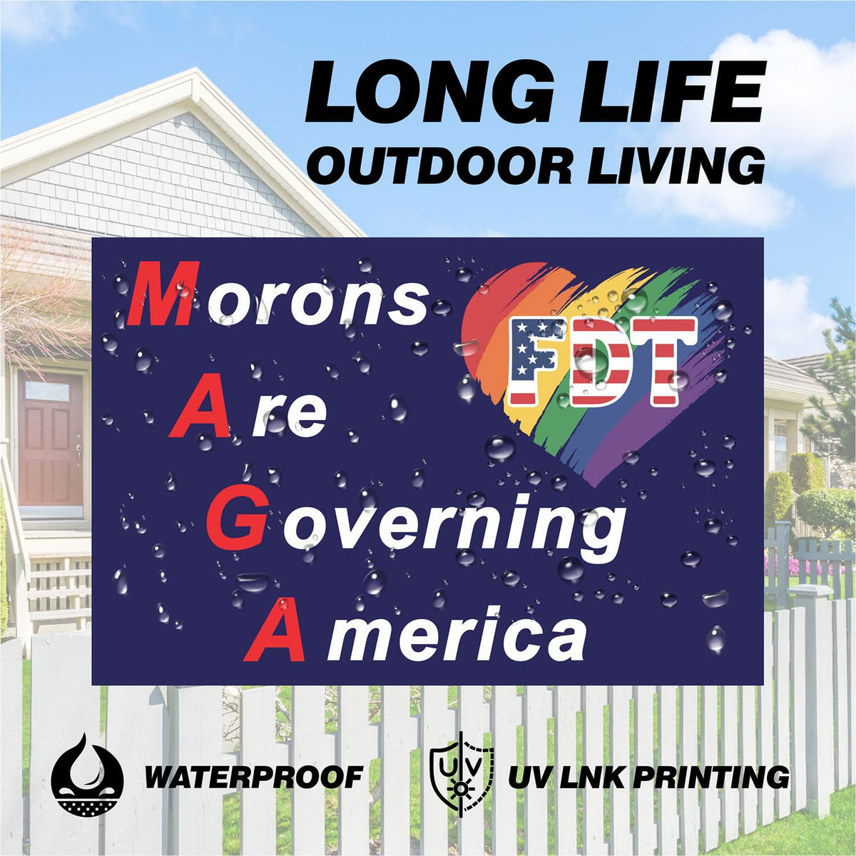 Generic Morons Are Governing America sign, back view, ensures message is seen from multiple angles.