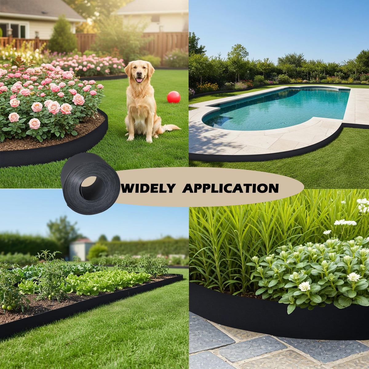 Generic edging demonstrates mulch containment for tidy flower beds.