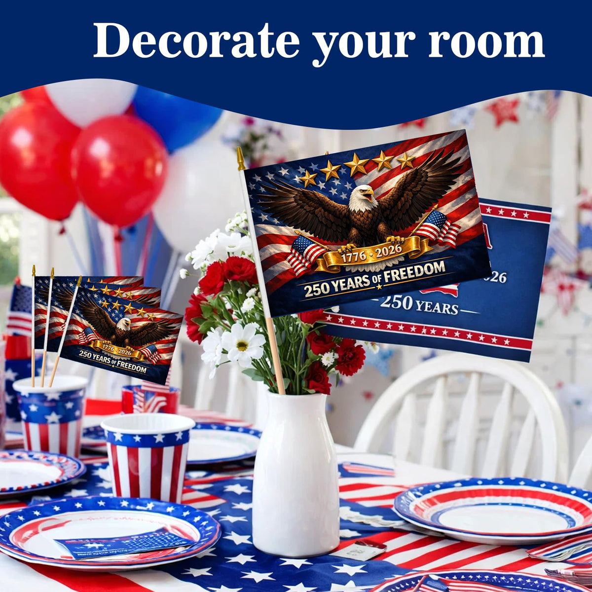 Generic multi-use flags suitable for parties, classrooms, and displays.