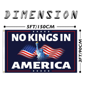 Generic No Kings in Ameri-ca flag bright colors highlight yard decor