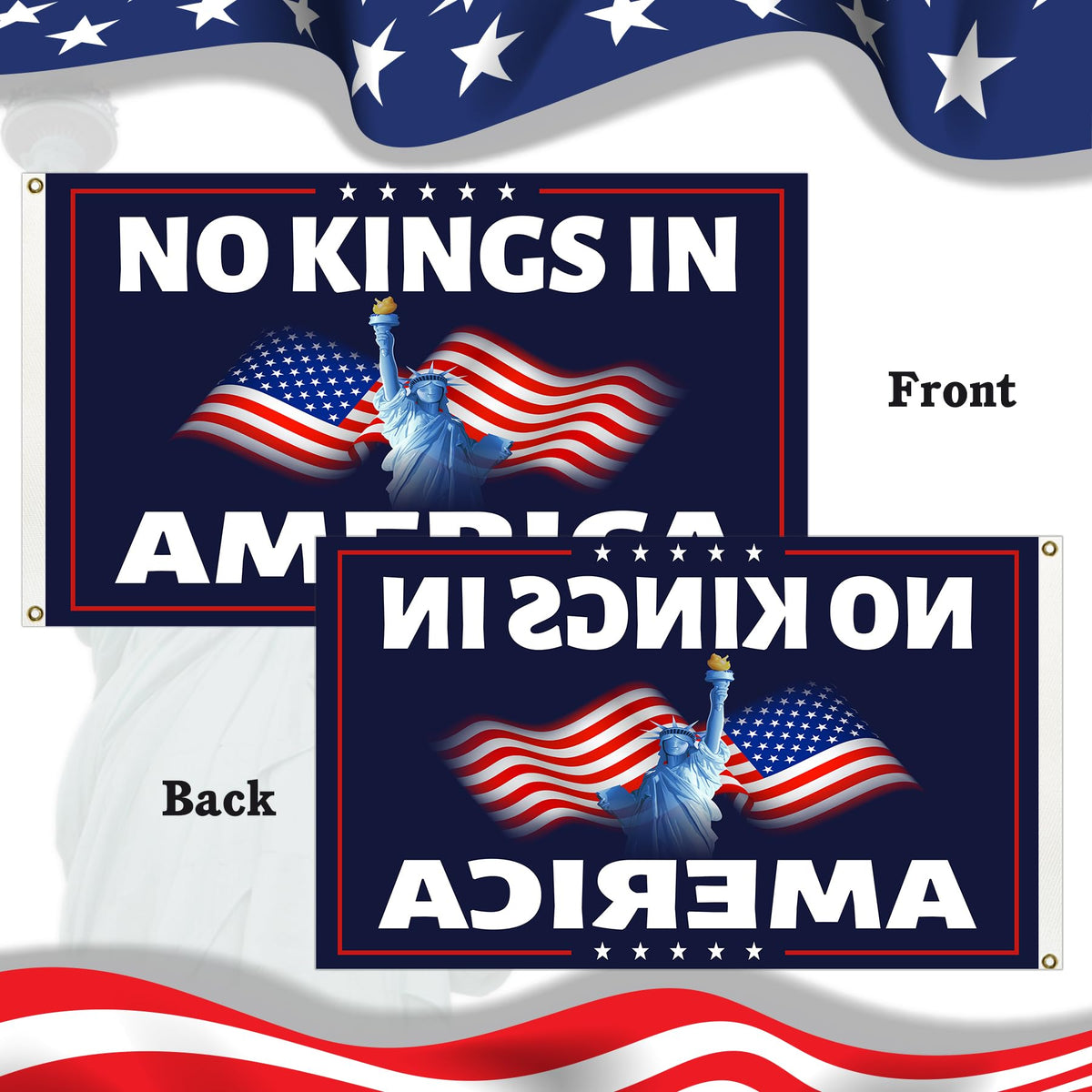 Generic No Kings in Ameri-ca flag ideal for garden or porch displays