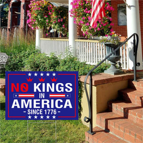 Generic No Kings In America sign back view showing double-sided visibility