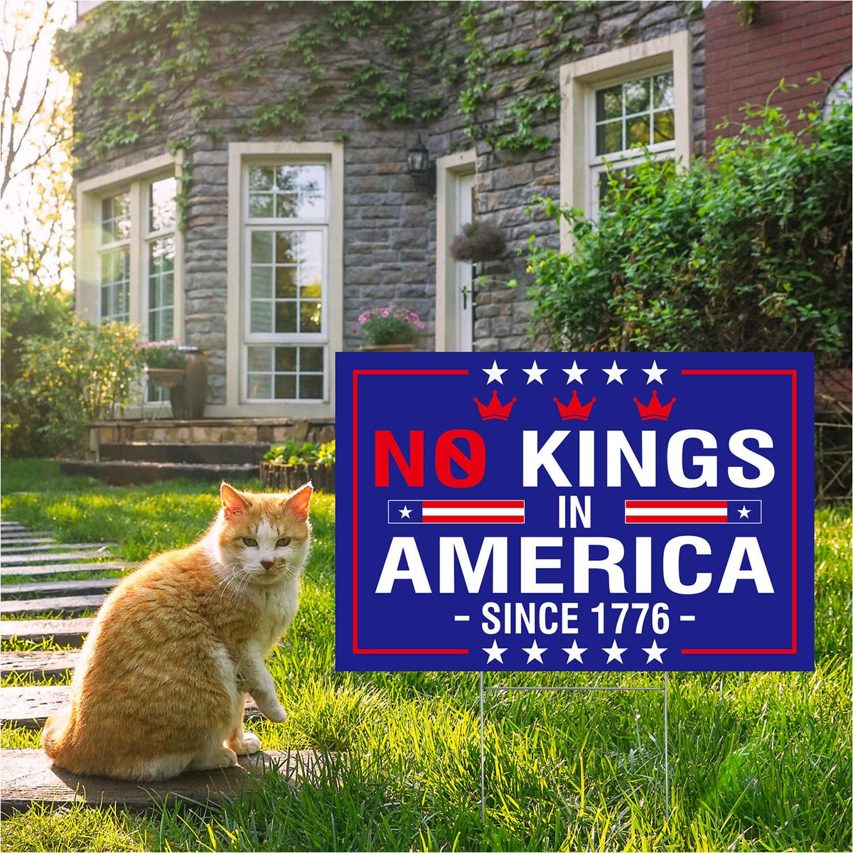 Generic No Kings In America sign with H-stake for quick tool-free installation