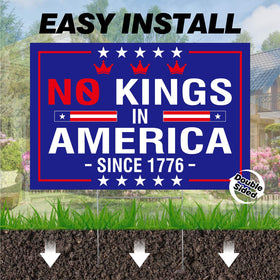 Generic No Kings In America sign in yard display for year-round messaging