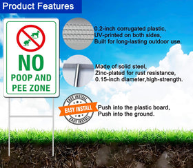 Generic No Poop Zone Sign double-sided graphics maximize notice from both sides.