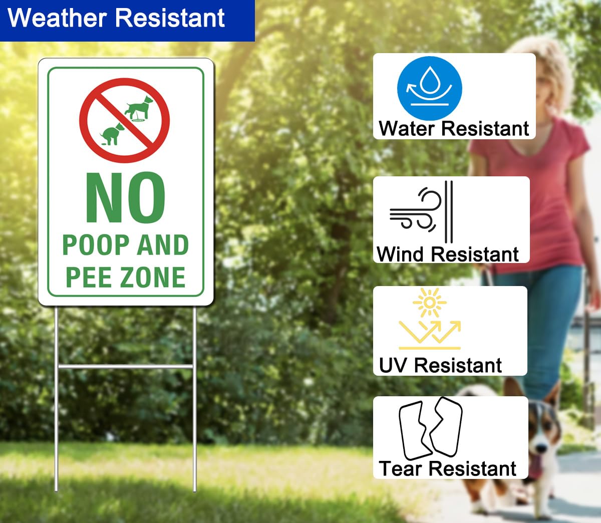 Generic No Poop Zone Sign yard installation demonstrates polite, clear reminder.