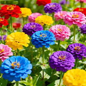 Generic open-pollinated heirloom zinnia blooms in varied colors.