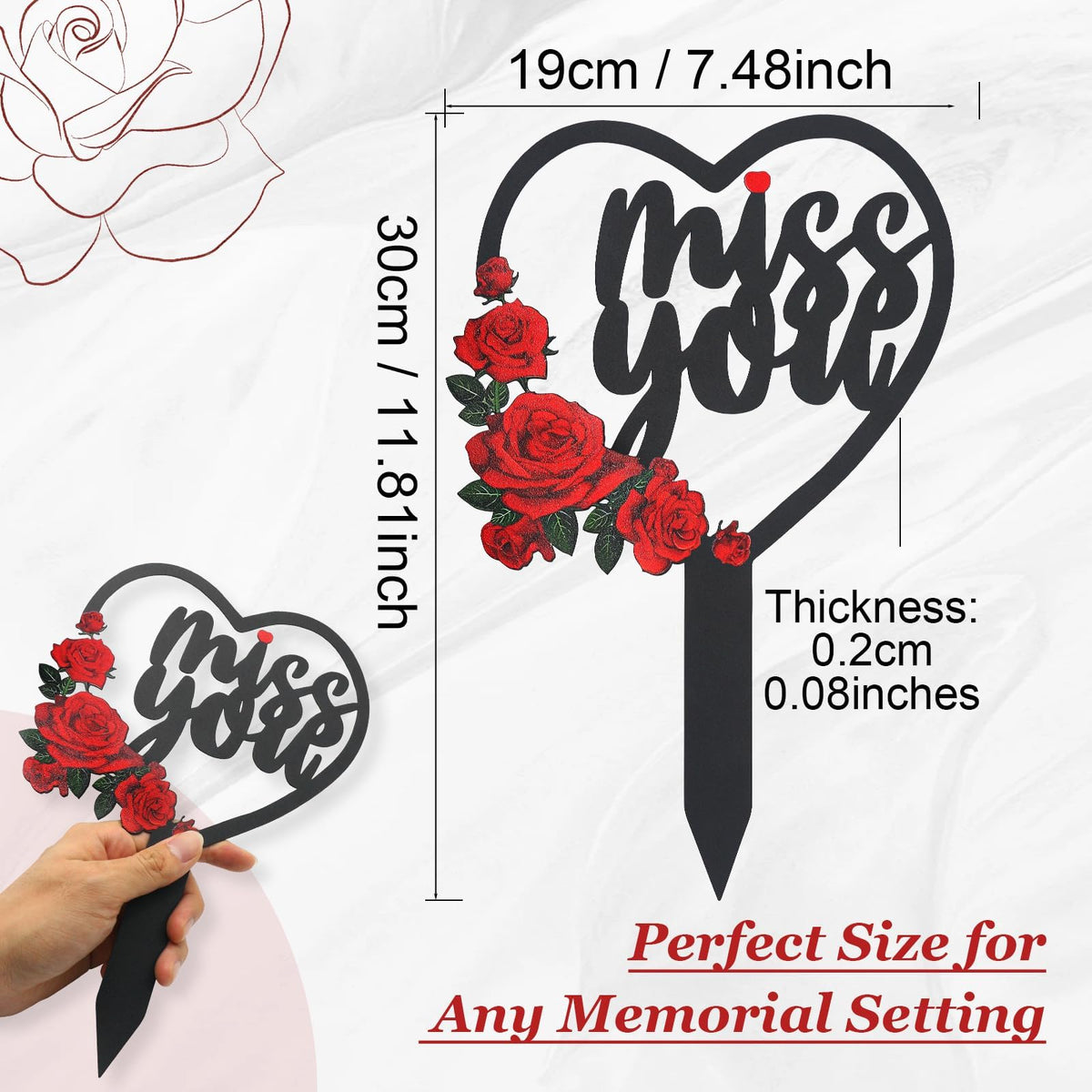 Generic outdoor grave marker stake shown in use with easy installation.