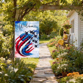 Generic outdoor flag enhances gardens, yards, and patios with patriotic charm.