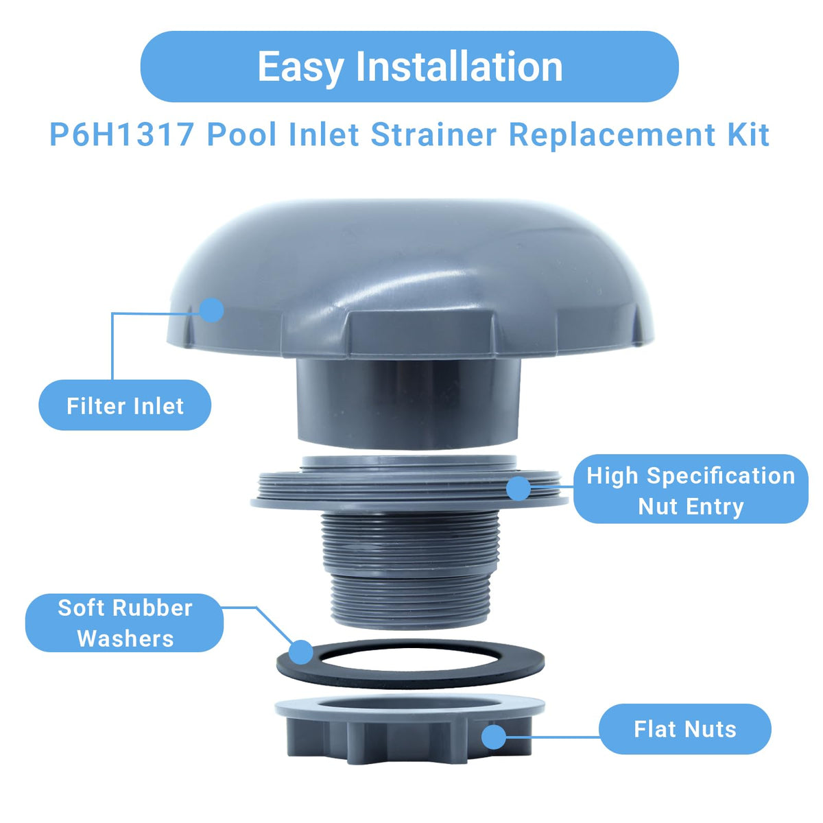 Generic P6H1317 adapter-connection highlights easy installation through pool wall