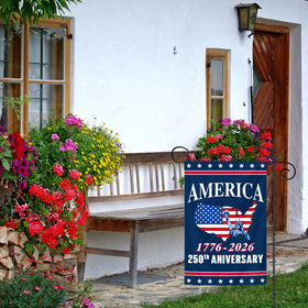 Generic double-sided flag banner highlights both sides for versatile garden visibility