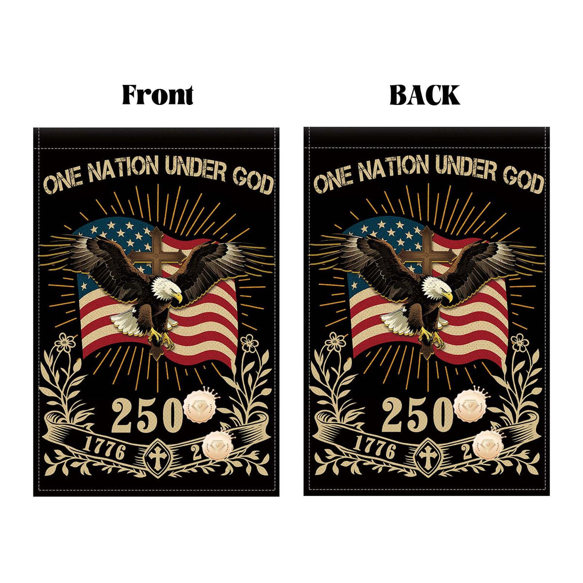 Generic patriotic eagle cross design flag suitable for yard decoration.