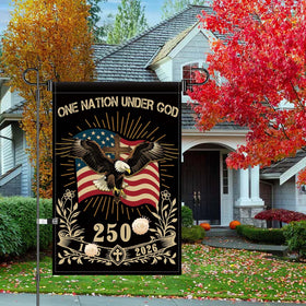 Generic eagle cross garden sign highlights historical significance on display.