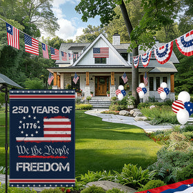 Generic 250th Anniversary USA flag double-sided design visible from both angles.