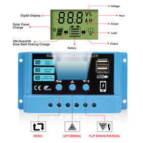 Generic Peidesi PWM 30A battery connection with clear terminals and labeling.