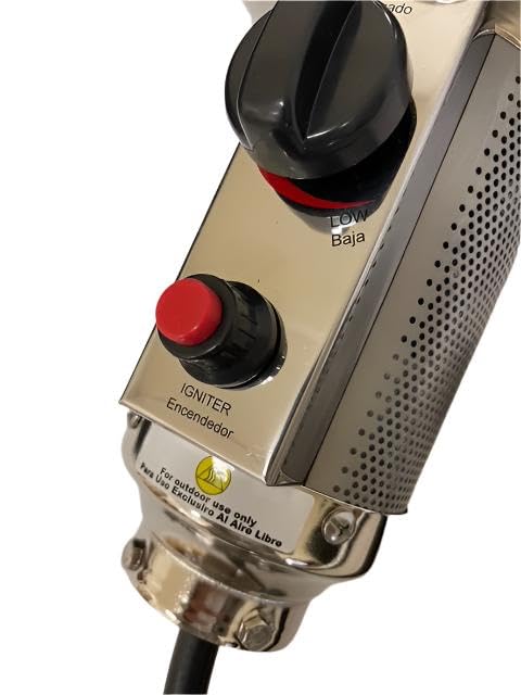Generic piezo electric igniter button for effortless start without pilot flame.