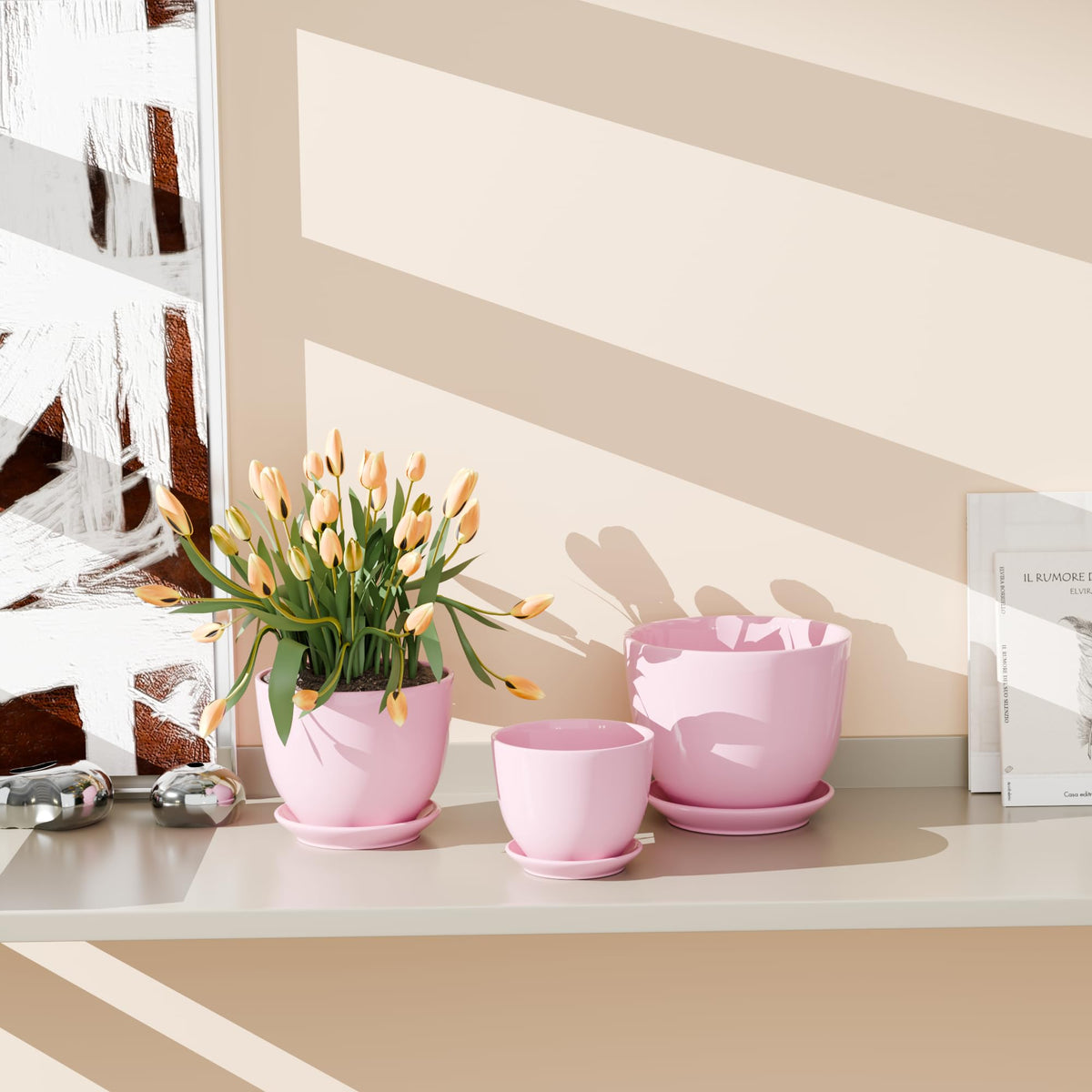 Generic pink ceramic flower pot 4.2-inch diameter perfect for small succulents and herbs