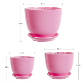 Generic pink ceramic flower pot 5.6-inch diameter on a shelf, ideal for compact spaces