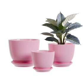 Generic pink ceramic flower pot 6.75-inch diameter with drainage for healthy root growth
