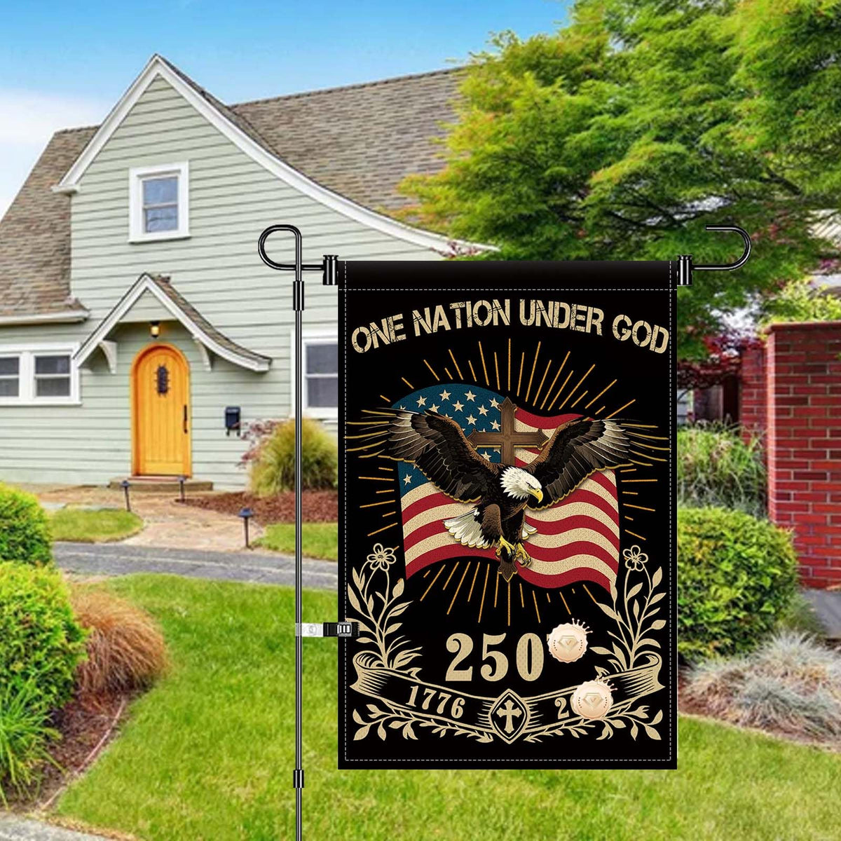 Generic polyester outdoor flag offers durable use in any yard.