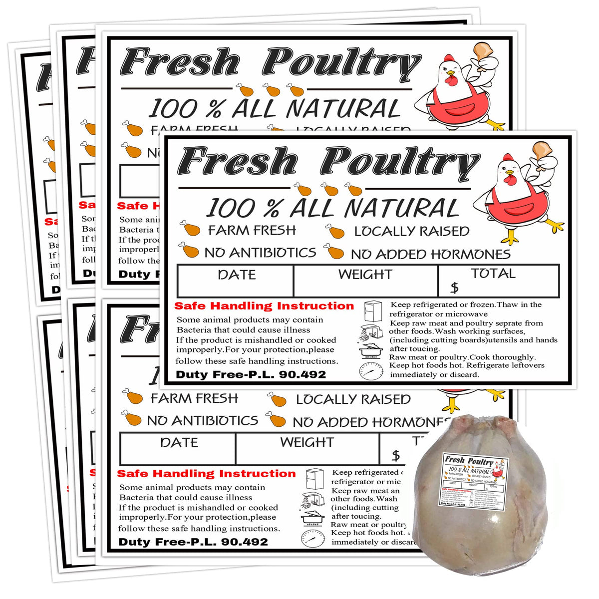 Generic Poultry Freezer Labels 4x2.5 inch for secure poultry packaging.
