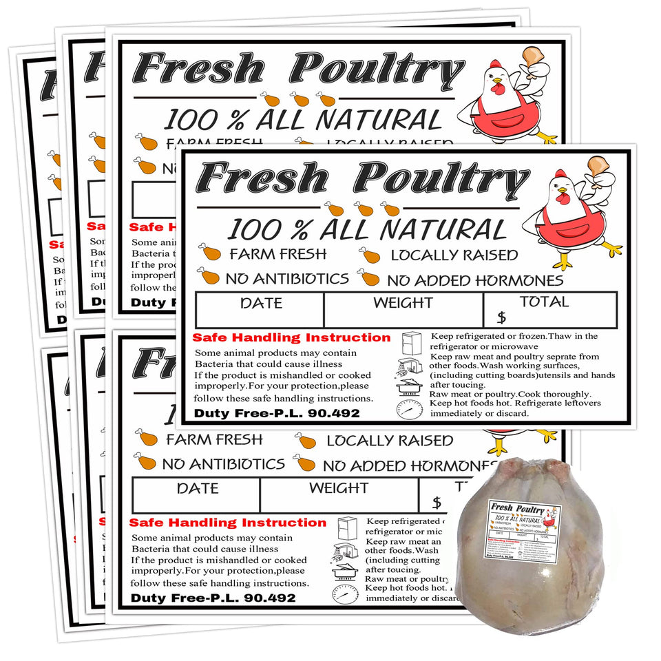 Generic Poultry Freezer Labels 4x2.5 inch for secure poultry packaging.