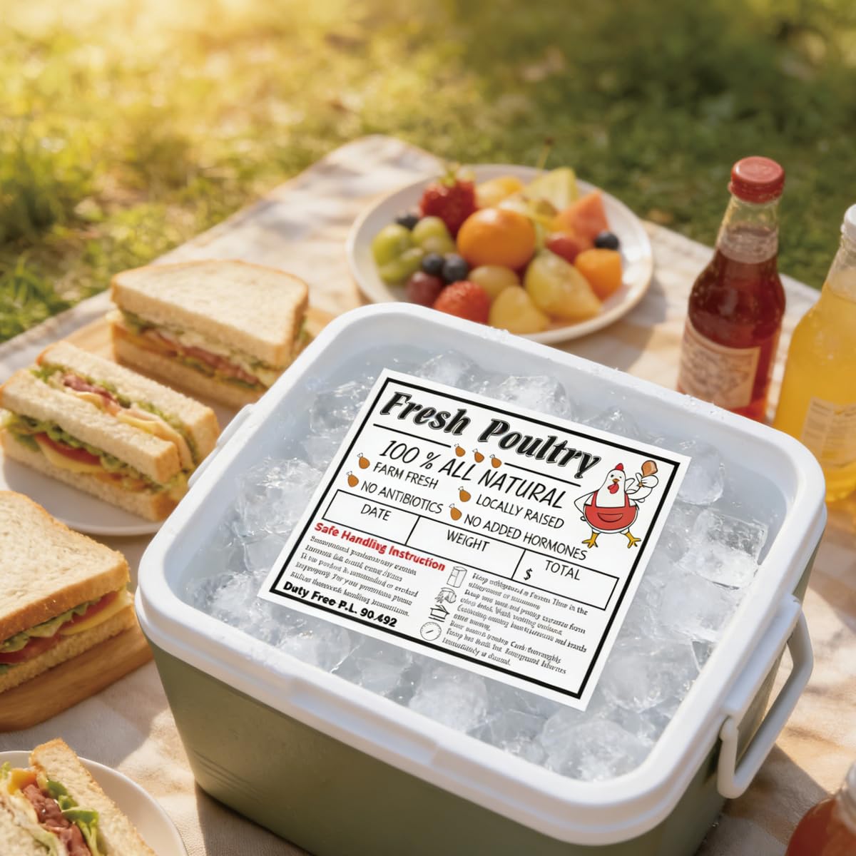 Generic Poultry Labels with strong adhesion for busy storage.