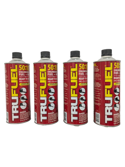 Generic pre-blended 2-cycle fuel bottle enables easier starts and cleaner burn.
