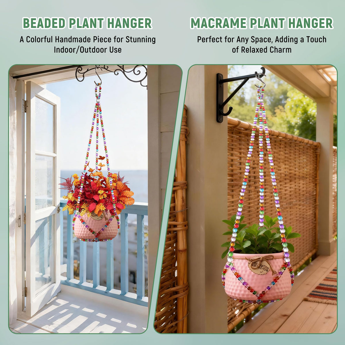 Generic premium rope and beads offer durable hanging solution.