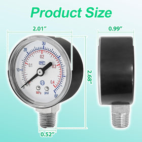 Generic PSI/MPa gauge helps keep filter performance in range