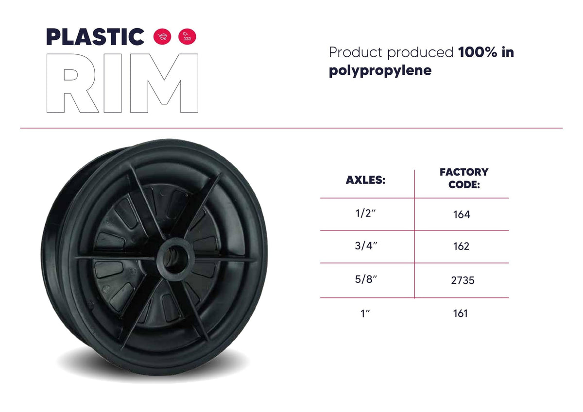 Plastic rim and rugged rubber deliver long-lasting all-terrain performance