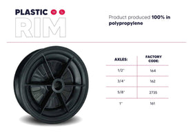 Plastic rim and rugged rubber deliver long-lasting all-terrain performance