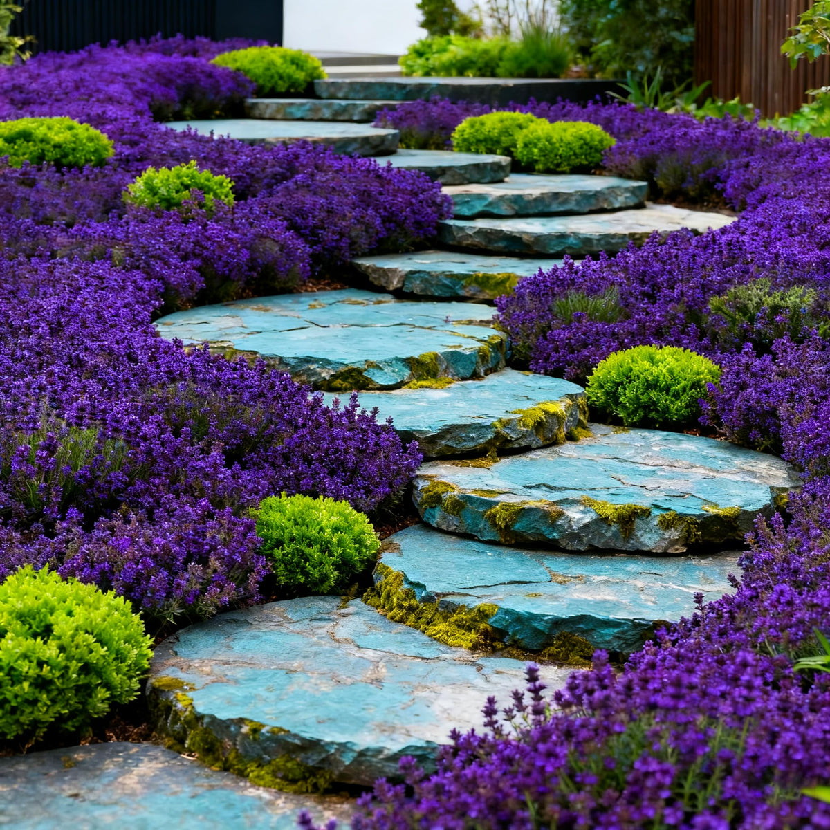 Close-up of Generic Thyme leaves with aromatic, purple-edged foliage.