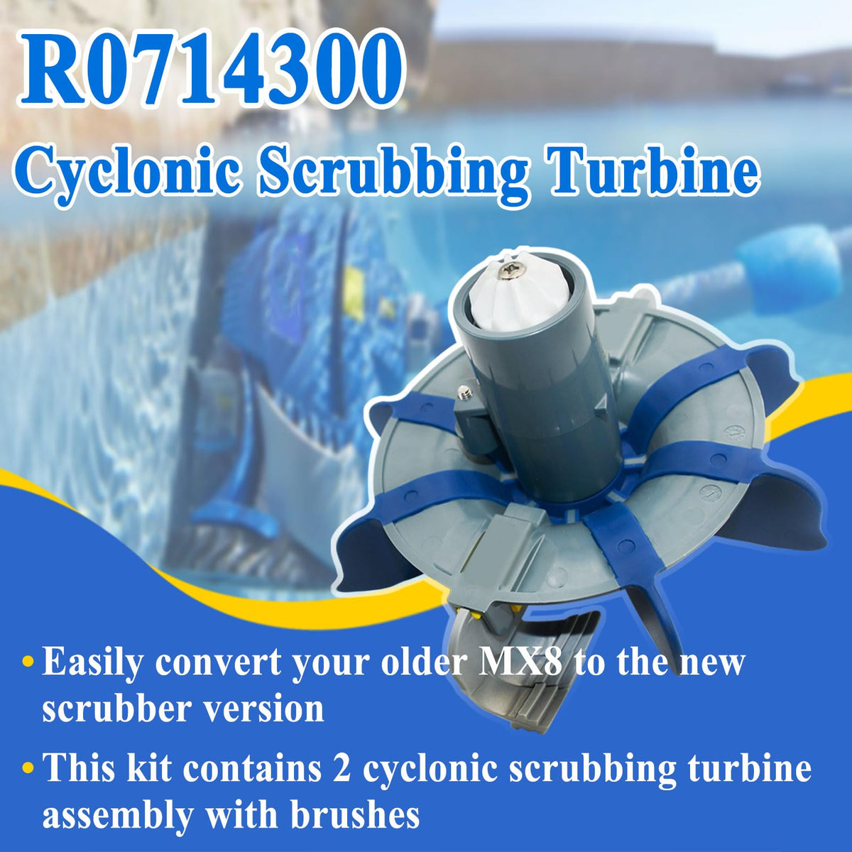 Rotating brushes detail highlighting cyclonic scrubbing action for debris lift