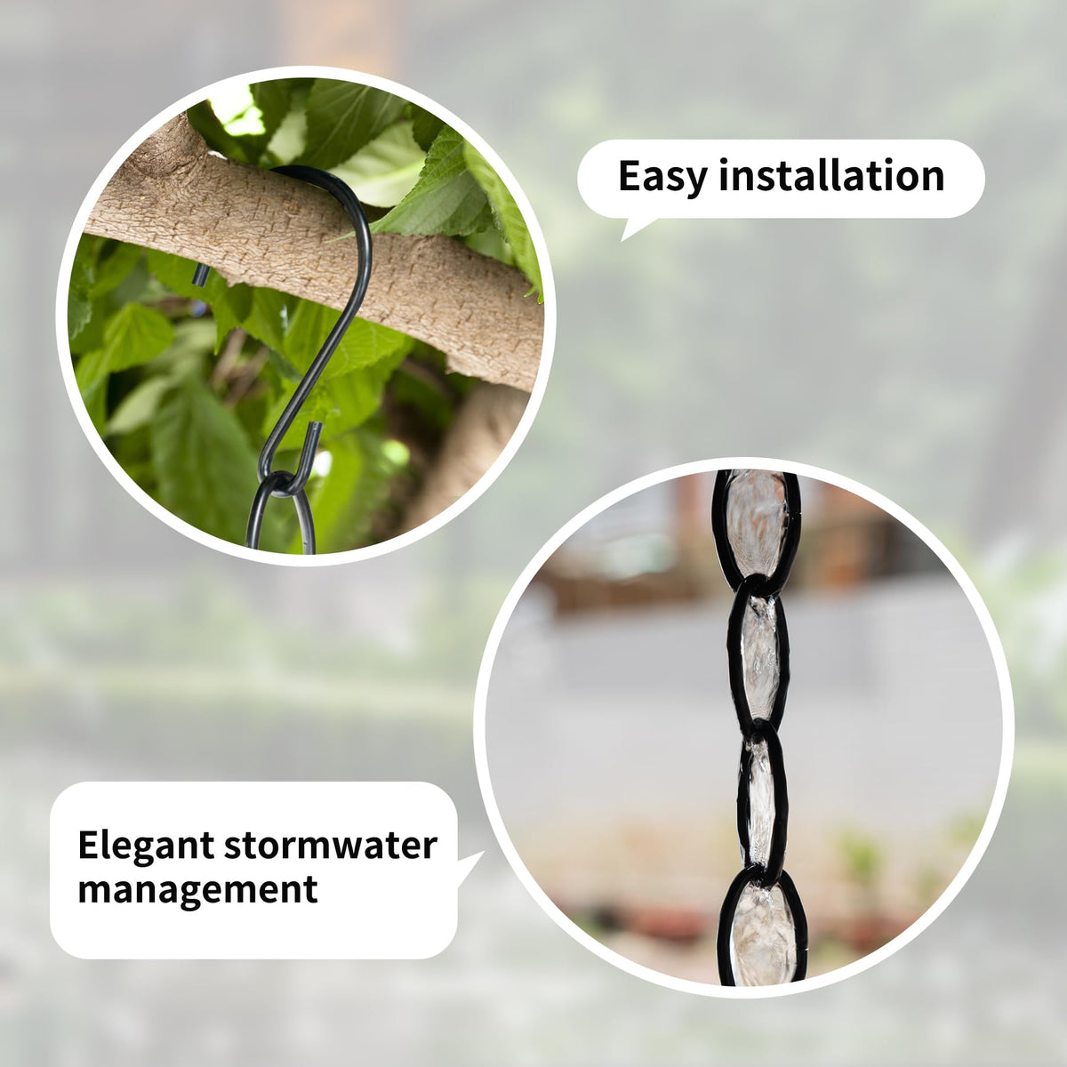 Generic rain chain handcrafted iron highlights solid construction.