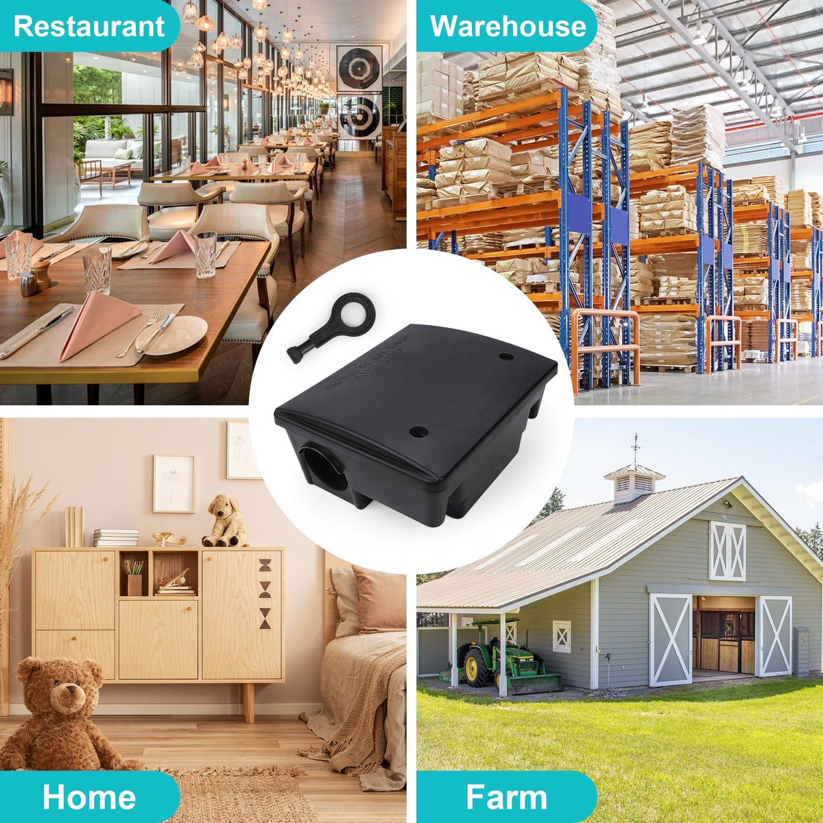 Generic indoor-outdoor safe rodent box keeping bait organized and protected