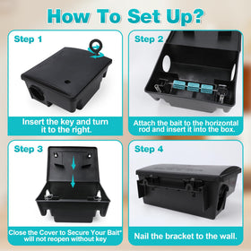 Generic bait box mounted indoors showing weatherproof durability for year-round use