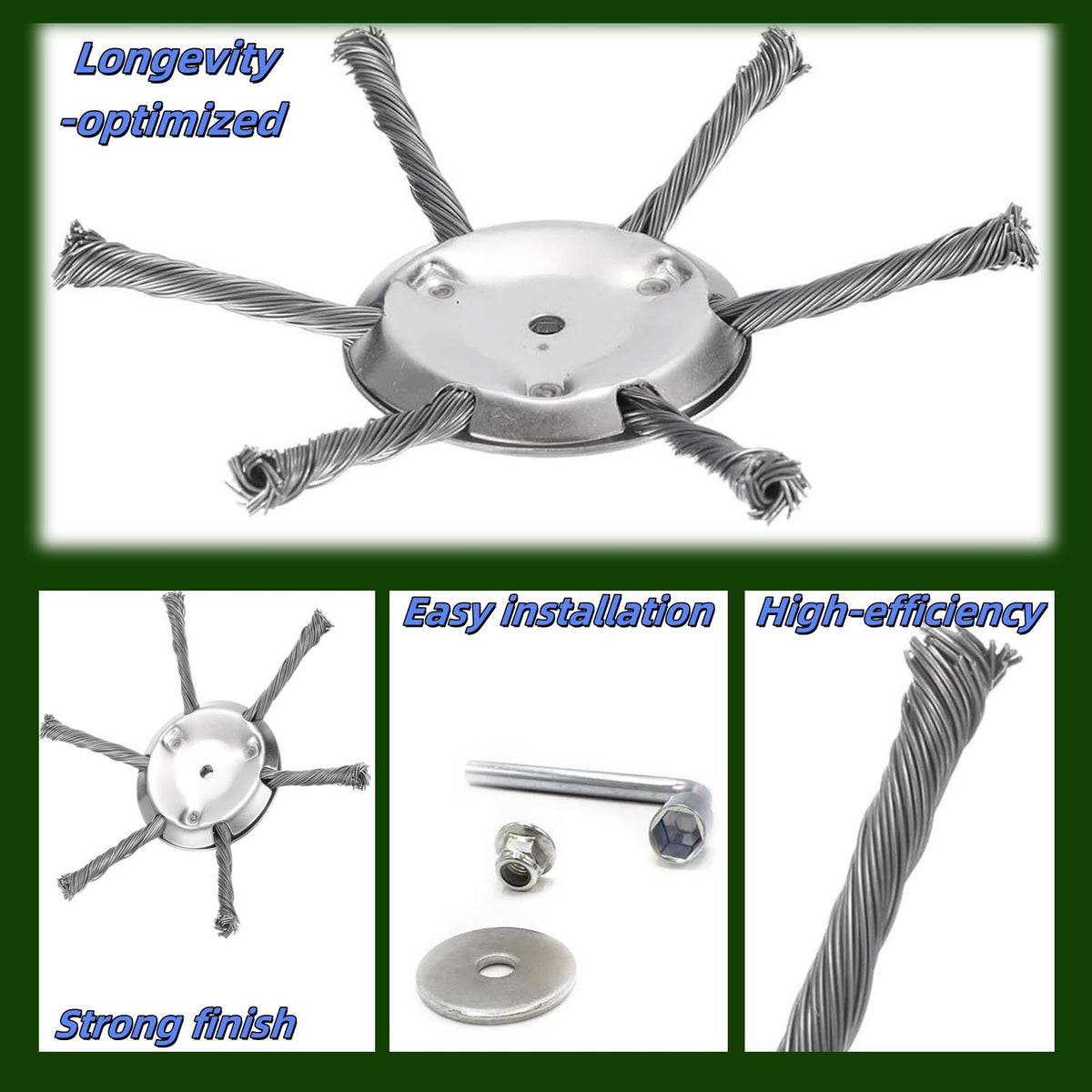 Generic reinforced steel wire head resists rocks and hard surfaces for driveways and sidewalks