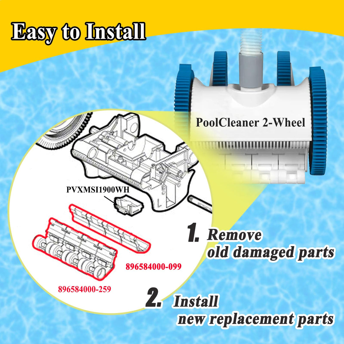 Generic replacement front-skirt kit supports easy part swaps for pool maintenance