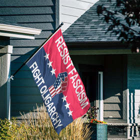 Generic Resist Fascism flag package features brass grommets for easy mounting