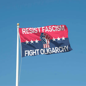 Generic Resist Fascism flag in street protest setup with brass grommets