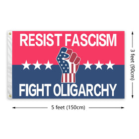 Generic Resist Fascism flag indoors hung on wall for classroom or home display