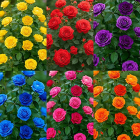 Generic rose seeds mix creates vibrant multi-color blooms for garden beds and borders.