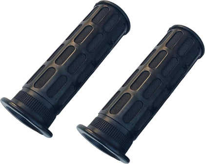 Generic rubber handlebar grips close-up showing anti-slip texture for secure control.