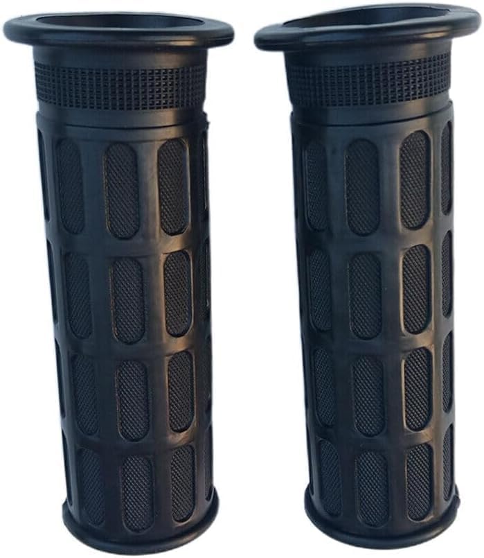 Generic rubber handlebar grips during installation showing simple fit on 32mm handles.