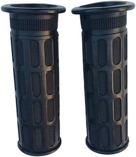 Generic rubber handlebar grips during installation showing simple fit on 32mm handles.